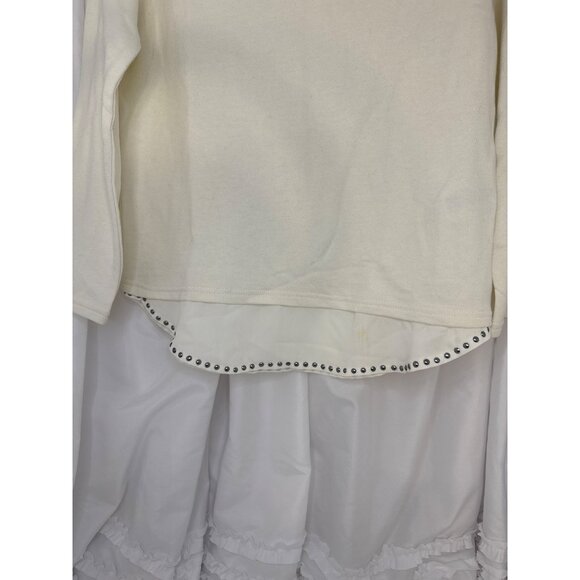 H&M Womens Off-White 3/4 Sleeve Top With Studded Hem XS Cotton & Polyester Blend - Picture 3 of 5